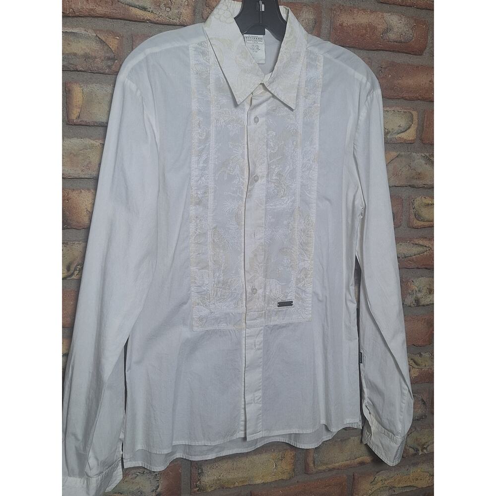 Just Cavalli White Tuxedo Shirt IT 48 USA M Slim Fit Pleated Formal Dress